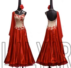 新品未使用 新作 社交ダンスドレス モダンダンス　花 刺繍 高級 レッド オーダーメイド ダンスウェア ラテンダンス 舞台 発表会 ダンス衣装 社交ダンス