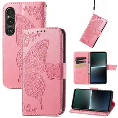 【数量限定】(バタフライピンク) ノートブック型携帯電話保護カバー多機能携帯電話ホルスター財布携帯電話ホルダーバンプパターンテクスチャ耐久性摩擦耐性携帯電話ケース男性と女性に適した多色オプション 手帳型 ケース SOG10 au SO-51D docomo v