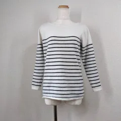 アダムエロペ アンゴラ混 ボーダーニット F 白 ネイビー ボートネック プルオーバー コットン セーター 大人カジュアル 春 秋 冬