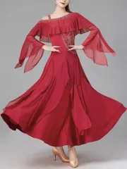 新品未使用 新作 社交ダンスドレス ラテンドレス   競技 デモ用 ルンバフレア袖 オーダーメイド ダンスウェア ラテンダンス 舞台 発表会 ダンス衣装 社交ダンス