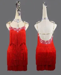 新品未使用 新作 ラテンワンピースドレス　社交ダンス衣装 フリンジ レッド オーダーメイド ダンスウェア ラテンダンス 舞台 発表会 ダンス衣装 社交ダンス