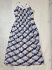 【230409】BANANA REPUBLIC バナナリパブリック  ノースリーブワンピース　キャミワンピ　フレア　ロング　ポリエステル　総柄　サイズ00  ・ ブルー|ホワイト
