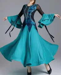 新品未使用 新作 社交ダンスドレス ラテンドレス 競技 デモ用 ルンバフレア袖 オーダーメイド ダンスウェア ラテンダンス 舞台 発表会 ダンス衣装 社交ダンス