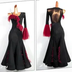 新品未使用 新作 新作 社交ダンスドレス モダンダンス　袖フレア オーダーメイド ダンスウェア ラテンダンス 舞台 発表会 ダンス衣装 社交ダンス