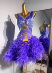 新品未使用 新作 オーダーメイド 社交ダンス衣装　ラテンワンピースドレス　豪華 羽根 SML ダンスウェア ラテンダンス 舞台 発表会 ダンス衣装 社交ダンス