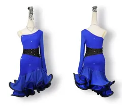 新品未使用 新作 ラテンワンピースドレス　社交ダンス衣装  ロイヤルブルー　オーダーメイド ダンスウェア ラテンダンス 舞台 発表会 ダンス衣装 社交ダンス