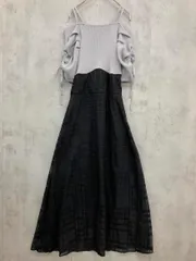 mily bilet ミリービレット オフショル2wayパフ袖リボンニットドッキング ワンピース sizeL/ブルー/ブラック ■■ レディース