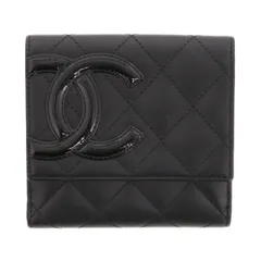 CHANEL シャネル カンボンライン 二つ折り財布 二つ折り財布 レディース レザー ブラック 中古