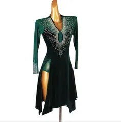 新品未使用 新作 社交ダンス衣装　ラテンワンピースドレス　グリーン オーダーメイド ダンスウェア ラテンダンス 舞台 発表会 ダンス衣装 社交ダンス