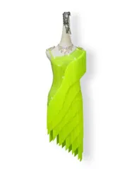 新品未使用 新作 社交ダンス衣装 ラテンワンピースドレス グリーン　オーダーメイド ダンスウェア ラテンダンス 舞台 発表会 ダンス衣装 社交ダンス