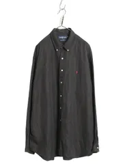 【お得なクーポン配布中!】 90s ラルフローレン 長袖 ボタンダウン シャツ メンズ XXL / オールド ポロ リネン シルク 長袖シャツ ワンポイント 大きいサイズ 黒 無地