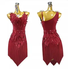 新品未使用 新作 新作 ラテンドレス ワンピース ラテン衣装 ワインレッド  オーダーメイド ダンスウェア ラテンダンス 舞台 発表会 ダンス衣装 社交ダンス