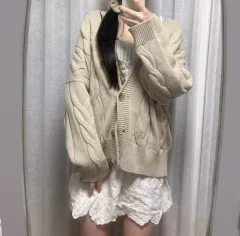 ルーズフィット ベージュ カーディガン