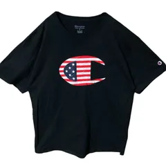XL チャンピオン オーバーサイズ デカロゴ 国旗 ビッグプリント  ブラック 黒 Tシャツ レディース ユニセックス メンズ 古着 半袖 CHM
