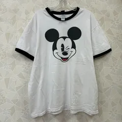 【Disney】ミッキー Tシャツ リンガーシャツ ホワイト プリント 半袖 XLサイズ ディズニー