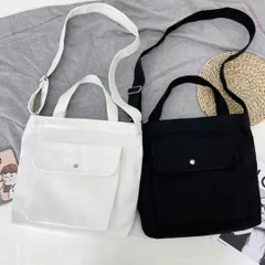 【新品】キャンバス トートバッグ スクエア ショルダー 肩掛け 斜め掛け バッグ 手提げ 手持ち 厚手 通勤 通学＜ホワイト・ブラック＞2WAY レディース メンズ 手提げカバン コットンバッグ 丈夫 カジュアル ビジネスバッグ 通勤 通学 白 黒のサムネイル