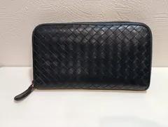 【真贋鑑定済】ボッテガヴェネタ イントレチャート 長財布 ラウンドジップ 紺