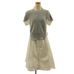 sacai / サカイ | Cotton Knit Dress / 異素材 切替 ドッキング ベルテッド シャツ ワンピース | 1 | ホワイト/グレー | レディース