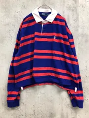 POLO RALPH LAUREN ポロ ラルフローレン ポニー刺繍 ストライプ ラガーシャツ ポロシャツ sizeM/レッド/ブルー ■■◎メンズ