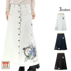 しめ縄柄総刺繍デニムスカート◆今昔/レディース