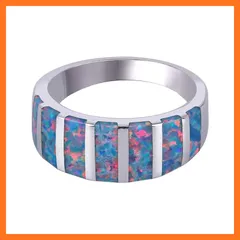 【新品】 KELITCH合成ブルーオパールリングシルバーメッキスタックリング - オパールエタニティバンドリング（赤、16）