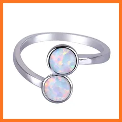 【新品】 KELITCH合成オパールバンドリングシルバーメッキシックアニバーサリーリング女性用（ホワイド、14）