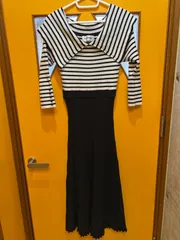 Y【Y3-56】◇ LILY BROWN    サイズF    カットソーロングワンピース　黒色白色　レディース