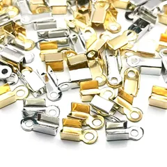 【即日発送】ヒモ留め金具 エンド金具 カツラ エンドパーツ 副資材 金具 手芸材料 アンクレット ブレスレット 手作り雑貨 ネックレス アクセサリーパーツ 素材 各100個 部品 シルバー ゴールド (ボーター 約200個 紐留め 4.4*7.2mm) カシメ