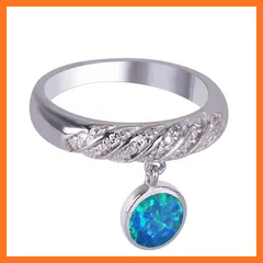 【新品】 KELITCH合成オパールリングハンドメイドペンダント指輪女性用（ブルー、20） 0