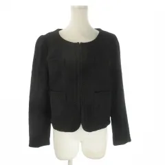 エスプリミュール ESPRITMUR ノーカラージャケット 11 黒 ブラック ツイード 長袖 ポケット付き /AO25 ■GY58