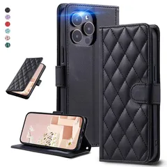 【新品】 UnivoColors 適用 iPhone 14 Pro キルティグレザー調 手帳型ケース エレガント 高質PU マグネット開閉式 カード収納機能 スタンド機能 液晶全面保護 レンズ保護 ストラップ付属(ブラック) 1