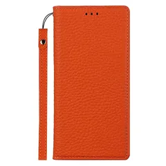 【新品】 Elick iPhone 14 適用 ケース 手帳型 高級牛革 アイフォン 14 ケース 本革 マグネット式 スタンド機能 カード収納 ストラップ付き アイフォン14 カバー オレンジ 1