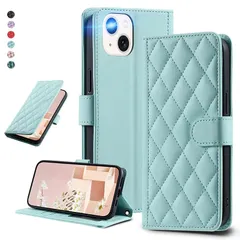 【新品】 UnivoColors 適用 iPhone 13/iPhone 14 キルティングレザー調 手帳型ケース エレガント 高質PU マグネット開閉式 カード収納機能 スタンド機能 液晶全面保護 レンズ保護 ストラップ付属(ミントグリーン)N