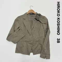 HIROKO KOSHINO ヒロココシノ☆コサージュ付きしゃかしゃか素材のテーラードジャケット ストライプ ひとつボタン 38 ブラウンのサムネイル