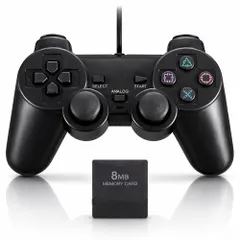 【即セーブ対応セット】PS2 コントローラー メモリーカード 8MB 付き プレステ2 プレイステーション2 有線 互換 ブラック [video game]
