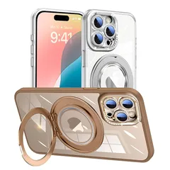 【新品】 Damesine iPhone 14ProMax用ケースクリア背面 シリコン耐衝撃 MagSafe対応 360°マグネットスタンド 取付取外すキラキラなカメラカバーレンズ保護オシャレなアイフォン14プロマックスケース ホワイト 0