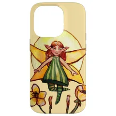 【新品】 夏 黄色 妖精 イラスト かわいい 妖精 花 スマホケース iPhone 14 Pro 用