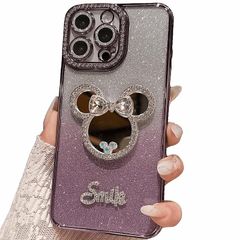 [신품] NICEHOLI iPhone 14 용 케이스 만화 입체 미키 미러 휴대 전화 케이스 전착 라인 스톤 TPU 풀 패키지 라인 스톤 미러 입체 낙하 방지 지문 방지 미키 디즈니 캐릭터 커플 휴대 전화 케이스 1