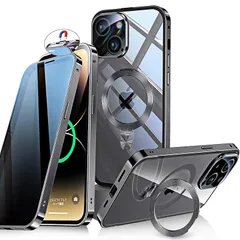 【新品】 Bluoocase【自動スライドロック！3in1スタンド・覗き見防止】iPhone 14 用 ケース 全面保護 Magsafe対応・CDリング 縦横両立 アイフォン14 カバー 9H強化ガラス ワイヤレス充電 両面 一体型レンズ保護 高感度タッチ ス