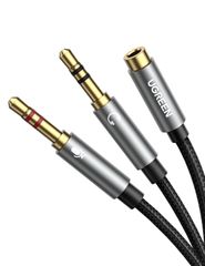 【即日発送】ステレオ 変換ケーブル Hi-Fi音質再生 変換ケーブル 多重シールド 3.5mm 高耐久性ナイロン編み 3.5mm -3極(オス*2)マイク 24K金メッキコネクタ 4極(メス) マイク入力・ヘッドホン出力 3極 プラグStep-Down設計 4