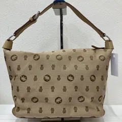 976　HUNTING WORLD　ハンティングワールド　トートバッグ　ハンドバッグ　ベージュ　キャンバス　レザー　モノグラム　レディース　メンズ　シンプル　きれいめのサムネイル