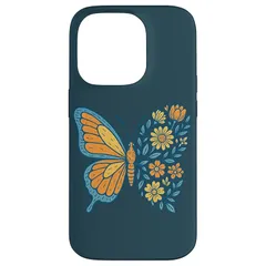 【新品】 花柄 蝶 イラスト 花と蝶 スマホケース iPhone 14 Pro 用 0