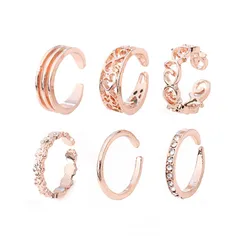 【即日発送】おしゃれ 調節可能 セット シンプル 人気 レディース メンズ ファッションリング シルバー アクセサリー リング 6個入り 指輪