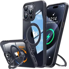 【新品】 【極限透明感！360°回転スタンド】Rosycover iPhone 14 Pro Max 用 ケース Magsafe 対応 [定点回転スタンド・超絶安定性][極透明・美しさを還元]マグセーフ ワイヤレス充電対応 米軍MIL規格取得・耐衝撃ケース 1