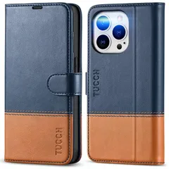 【新品】 TUCCH iphone 14 pro 対応 ケース 手帳型 カード収納 PU合皮 [RFIDブロッキング] スタンド機能 便利なマグネット式 アイフォン14プロ 手帳ケース (iPhone 14 pro 5G 6.1 インチ対応) ブルー&ブラ 1