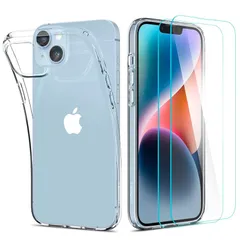 【新品】 Spigen iPhone14 ケース クリア 【ケース １個・ガラスフイルム 2枚 セット】 米軍MIL規格取得 TPU ソフトケース 9Hガラスフイルム 2枚入り 超薄型 超軽量 クリスタル・パック ACS05069 (クリスタル・クリア) 1