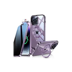 【新品】 Bluoocase【自動スライドロック！3in1スタンド・覗き見防止】iPhone 14 Pro 用 ケース 全面保護 Magsafe対応・CDリング 縦横両立 アイフォン14プロ カバー 9H強化ガラス 両面 一体型レンズ保護 高感度タッチ ストラ