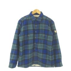ランズエンド LANDS' END シャツジャケット L 青 ブルー チェック柄 裏ボア 長袖 /AO7 ■GY99