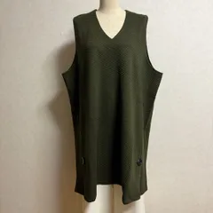 KN3447 ＊4L 大きいサイズ ベスト Vネック カーキ チュニック ベスト