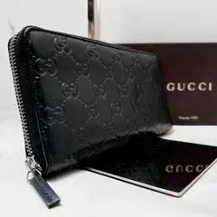 ◇極美品◇グッチ シマレザー ラウンドジップ長財布　ブラック　244994